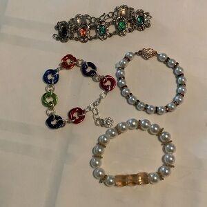 Multi-Color Link and Pearl Bracelet Set - Women's Jewelry